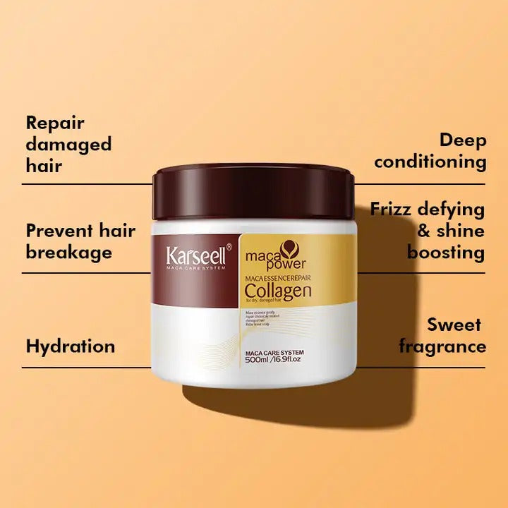 Karseell Collagen Hair Treatment Mask - Deep Repair Conditioning Argan Oil Collagen Hair Mask Essence For Dry Damaged & All Hair Types - 500ml